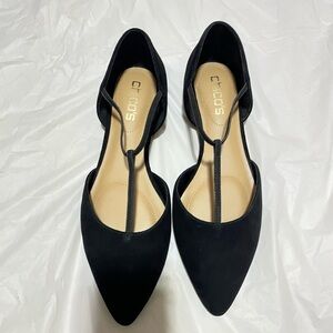 Chico's Black Pointed T-Strap Flats